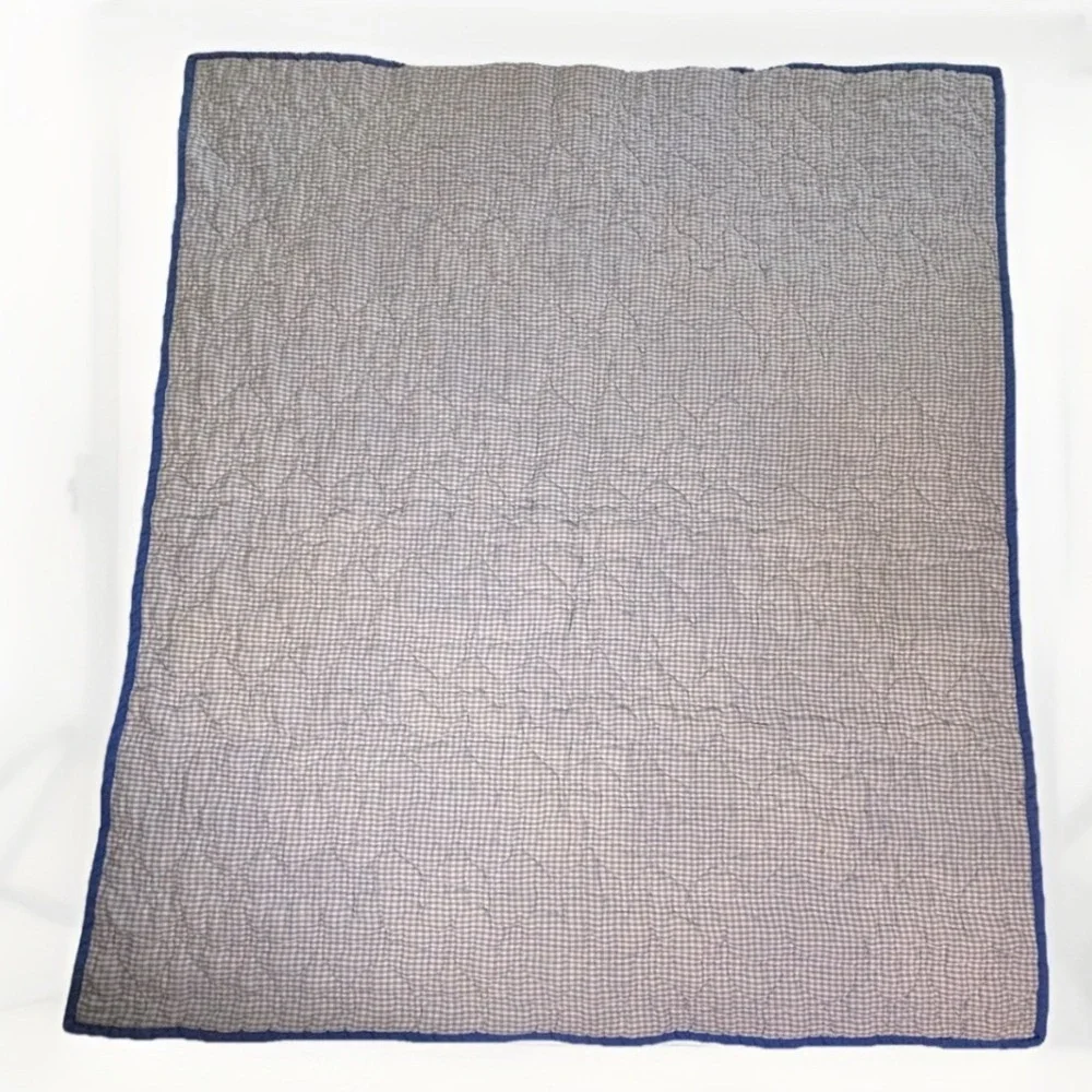 Handmade Teddy Bear Quilt Blue White Checkered Pattern Toddler Baby Blanket‎